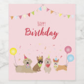 Happy Birthday Hund Party Square Sticker Weinetikett (Einzelnes Label)