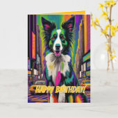Happy Birthday Hund (Pop-Art) Karte (Gelbe Blume)