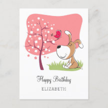 Happy Birthday Hund Welpe Bird Blume Blühen Rosa