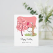 Happy Birthday Hund Welpe Bird Blume Blühen Rosa Postkarte (Stehend Vorderseite)