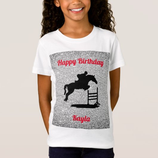Happy Birthday Hunter Jumper Personalisiert Girls T-Shirt (Vorderseite)
