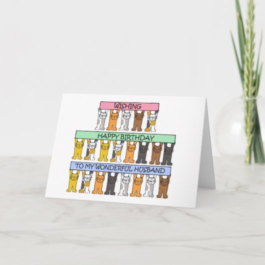 Happy Birthday Husband Cartoon Cats Karte (Vorderseite)