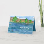 Happy Birthday Husband Mountain Lake Angeln Karte<br><div class="desc">Ein Ehemann,  der zum Geburtstag glücklich war,  grüßte mit Leuten in einem Boot,  das auf einem Wüstensee mit ruhigem blauem Wasser und illustriert mit Tinte und Aquarell angeln.  Sie können den Text und die Farbe in Farbe nach Ihren Wünschen anpassen.</div>