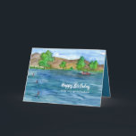 Happy Birthday Husband Mountain Lake Angeln Karte<br><div class="desc">Ein Ehemann,  der zum Geburtstag glücklich war,  grüßte mit Leuten in einem Boot,  das auf einem Wüstensee mit ruhigem blauem Wasser und illustriert mit Tinte und Aquarell angeln. Sie können den Text und die Farbe in Farbe nach Ihren Wünschen anpassen.</div>