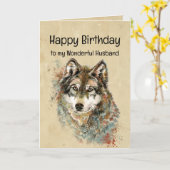 Happy Birthday Husband Wolf, Wolves Karte (Gelbe Blume)