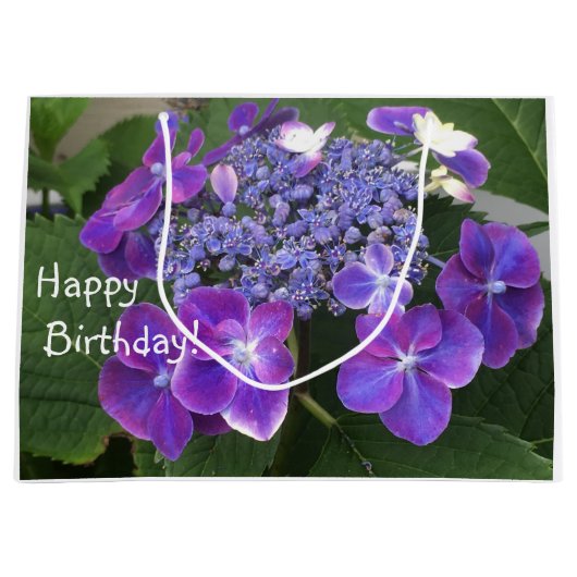 Happy Birthday Hydrangea Blossom Große Geschenktüte (Vorderseite)
