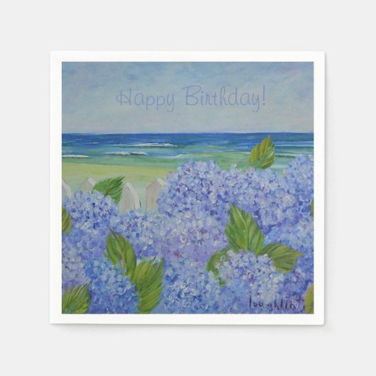 Happy Birthday Hydrangeas am Meer Serviette (Vorderseite)