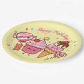 Happy Birthday Ice Cream & Sweets – Fun Cartoon De Pappteller (Schrägansicht)
