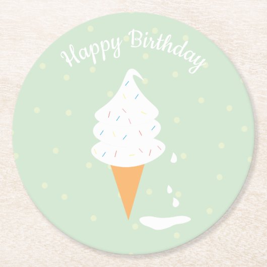 Happy Birthday Ice Creme Cone Sprinkles Polka Dots Runder Pappuntersetzer (Vorderseite)