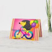 Happy Birthday Igel Reiten Bicycle Balloons Dankeskarte (Rückseite)