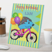 Happy Birthday Igel Reiten Bicycle Balloons Sockelschild (In Situ)