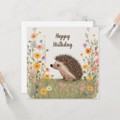 Happy Birthday Igel und Wildblumen Natur Karte (Vorderseite/Rückseite Beispiel)