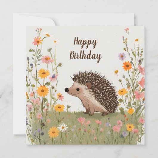 Happy Birthday Igel und Wildblumen Natur Karte (Vorderseite)