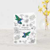 Happy Birthday Illustriert Floral Hummingbird Card Karte (Gelbe Blume)