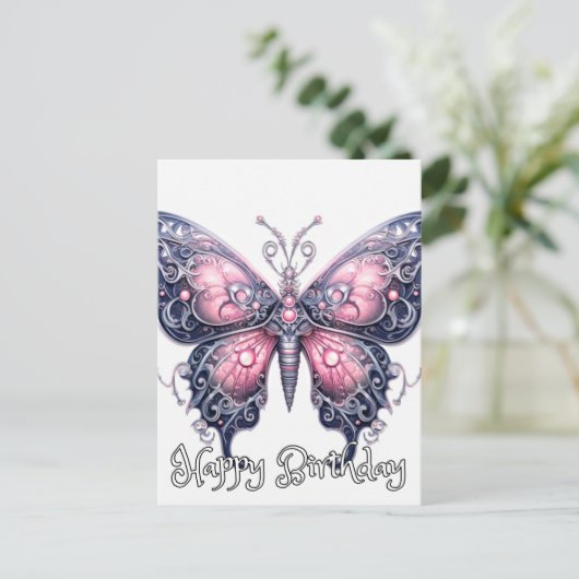 Happy Birthday Imaginative Butterfly Design Postkarte (Stehend Vorderseite)