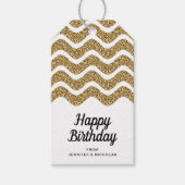 Happy Birthday Imitate Gold Glitzer White Geschenkanhänger (Vorderseite)