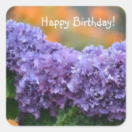 Happy Birthday Impressionistische Lila Hydrangea Quadratischer Aufkleber