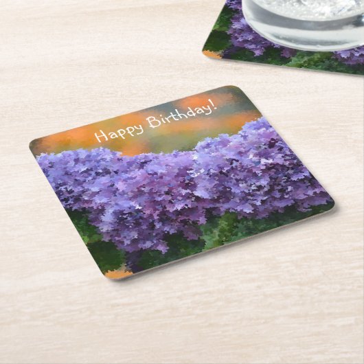 Happy Birthday Impressionistische Lila Hydrangea Rechteckiger Pappuntersetzer (angewinkelt)
