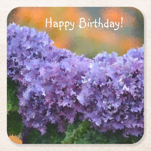 Happy Birthday Impressionistische Lila Hydrangea Rechteckiger Pappuntersetzer (Vorderseite)
