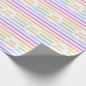 Happy Birthday in White Circle Rainbow Stripes Geschenkpapier (Ecke)