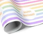 Happy Birthday in White Circle Rainbow Stripes Geschenkpapier (Rolleneckpunkt)