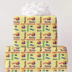 Happy Birthday Individuelle Name & Age Girls oder  Geschenkpapier