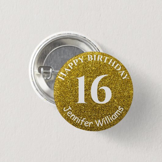Happy Birthday Individuelle Name Age Year Gold Gli Button (Vorne & Hinten)