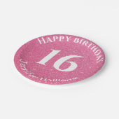 Happy Birthday Individuelle Name Age Year Pink Gli Pappteller (Schrägansicht)