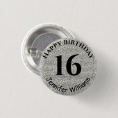 Happy Birthday Individuelle Name Age Year Silver G Button (Vorne & Hinten)