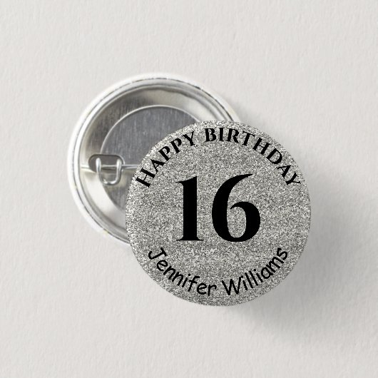 Happy Birthday Individuelle Name Age Year Silver G Button (Vorne & Hinten)