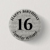 Happy Birthday Individuelle Name Age Year Silver G Button (Vorderseite)