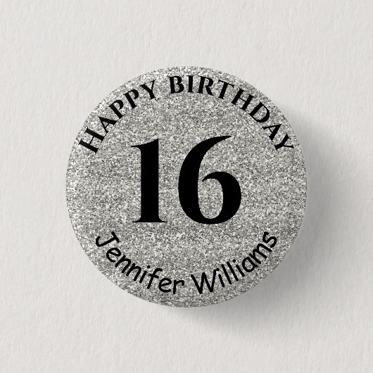 Happy Birthday Individuelle Name Age Year Silver G Button (Vorderseite)