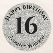 Happy Birthday Individuelle Name Age Year Silver G Runder Pappuntersetzer (Vorderseite)