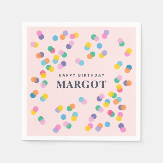 Happy Birthday Individuelle Name Confetti Blush Pi Serviette (Vorderseite)