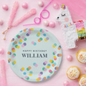 Happy Birthday Individuelle Name Confetti Mint Gre Pappteller (Party)