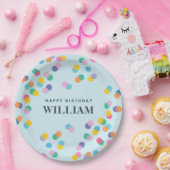 Happy Birthday Individuelle Name Confetti Pastel B Pappteller (Party)