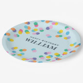 Happy Birthday Individuelle Name Confetti Pastel B Pappteller (Schrägansicht)