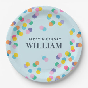 Happy Birthday Individuelle Name Confetti Pastel B Pappteller