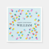 Happy Birthday Individuelle Name Confetti Pastel B Serviette (Vorderseite)