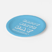 Happy Birthday Individuelle Name hellblau Moderne Pappteller (Schrägansicht)