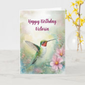 Happy Birthday Individuelle Name Hummingbird Bird Karte (Gelbe Blume)