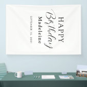 Happy Birthday Individuelle Name Schwarz-weiß Banner (Messe)