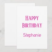 Happy Birthday Individuelle Name White Hot Pink Cu Feiertagskarte (Vorne/Hinten)