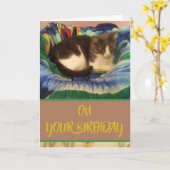 Happy Birthday Inhouse Gray und White Kitty Cat Karte (Gelbe Blume)