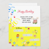 Happy Birthday Invitation Airplane Yellow Baby Einladung (Vorne/Hinten)