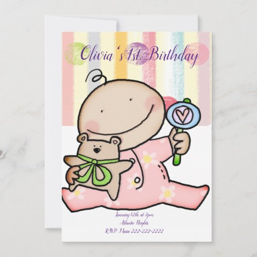 Happy Birthday Invitation Baby Girl Einladung (Vorderseite)