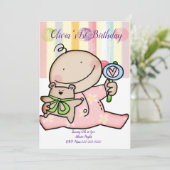 Happy Birthday Invitation Baby Girl Einladung (Stehend Vorderseite)