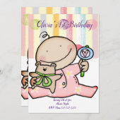 Happy Birthday Invitation Baby Girl Einladung (Vorne/Hinten)