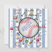 Happy Birthday Invitation Blue Stripe Baseball Einladung (Rückseite)