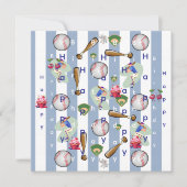 Happy Birthday Invitation Blue Stripe Baseball Einladung (Vorderseite)